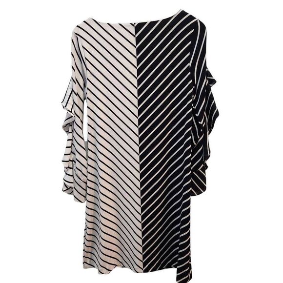 Alfani Womens Colorblocked Ruffle-Sleeve Flounce Dress size 6 black white - Picture 3 of 6
